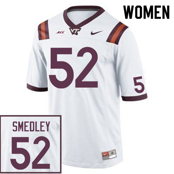 Women #52 Tyler Smedley Virginia Tech Hokies College Football Jerseys Sale-White